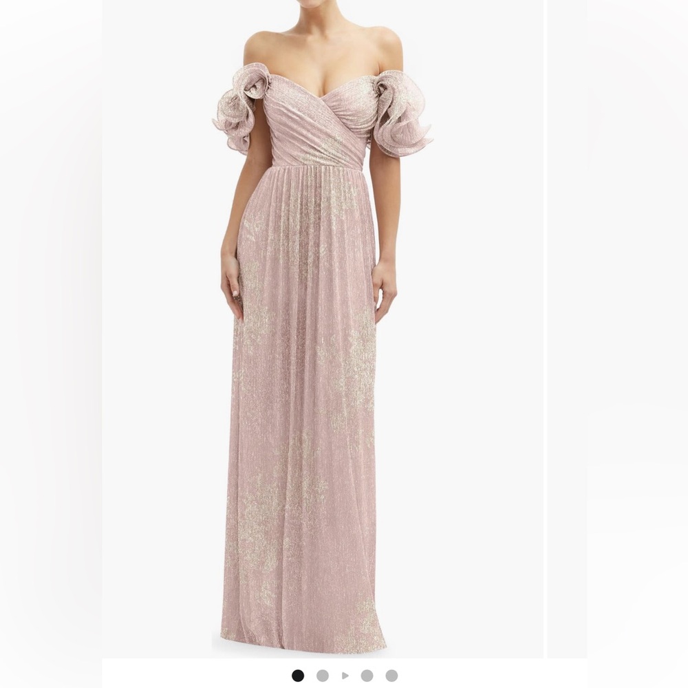 Alfred Sung After Six Off the Shoulder Metallic Pleated Maxi Dress NWT XL